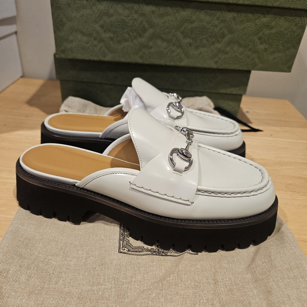 Gucci Horsebit Platform Mules Mystic White - Picture 5 of 10